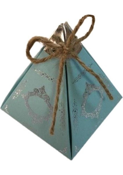 Karton Lokumluk Gümüş Saray Desenli Piramit Modeli 50'li Mavi