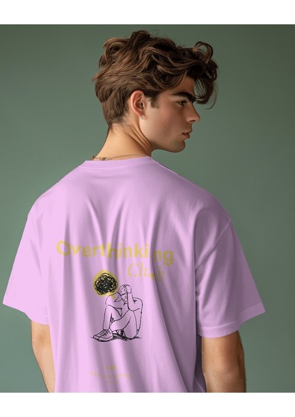 Sarı Overthinking Club Tasarım Relaxed Fit Erkek Ön-Arka Baskılı Tişört