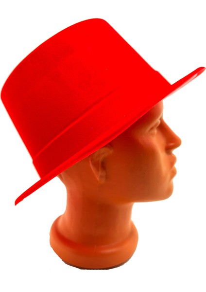 Kırmızı Renk Plastik Nubuk Kadife Flok Kaplama Fötr Şapka 11 Cm