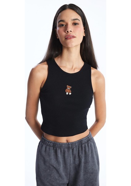 Xsıde Bisiklet Yaka Nakışlı Kadın Crop