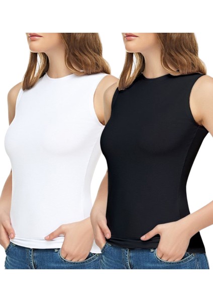 Kadın Likralı Sıfır Kol Tutku Kolsuz Pamuk Elastan Bisiklet Yaka Atlet Body