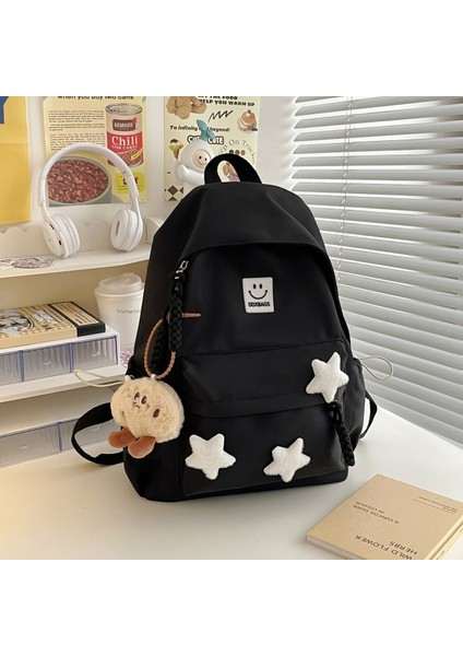 Öğrenci Okul Çantası Sevimli Kız Basit Sırt Çantası Seyahat Okul Çantası Kadın Japon Beş Köşeli Yıldız Gülen Yüz Sırt Çantası (Yurt Dışından)