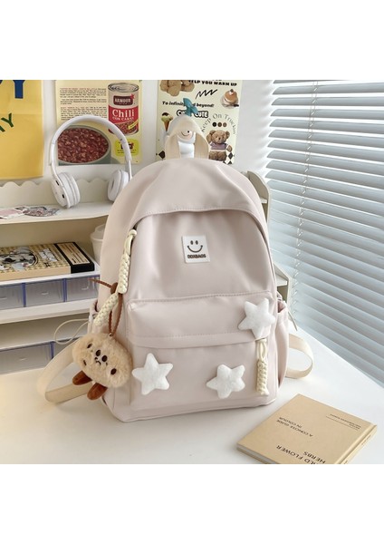 Öğrenci Okul Çantası Sevimli Kız Basit Sırt Çantası Seyahat Okul Çantası Kadın Japon Beş Köşeli Yıldız Gülen Yüz Sırt Çantası (Yurt Dışından)