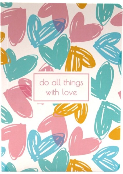 128 Yaprak Çizgili Zemin Renkli Defter Kalp 15 x 21 cm