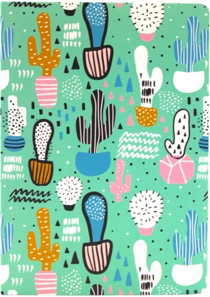 128 Yaprak Çizgili Zemin Renkli Defter Kaktüs 15 x 21 cm
