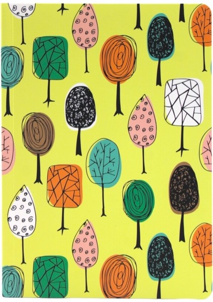 128 Yaprak Çizgili Zemin Renkli Defter Ağaçlar 15 x 21 cm