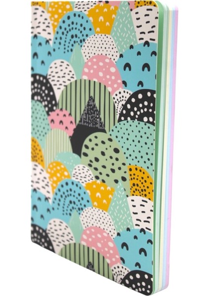 128 Yaprak Çizgili Zemin Renkli Defter Renkli Daireler 15 x 21 cm fiyatları