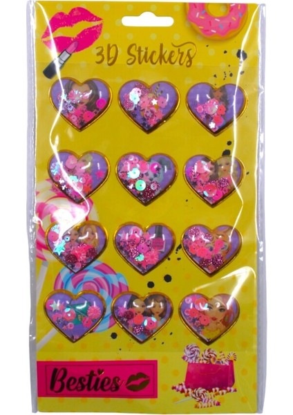 Besties 3D Stickers Pullu Işıltılı Kalp 7915