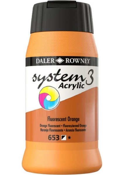 System 3 Akrilik Boya 500ML 653 Fluoro Orange