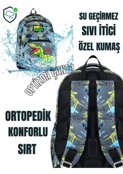 Dinazor Desenli Üçlü Erkek Çocuk Ilkokul Okul Çantası + Termal Beslenme Çantası + Kalemlik modelleri