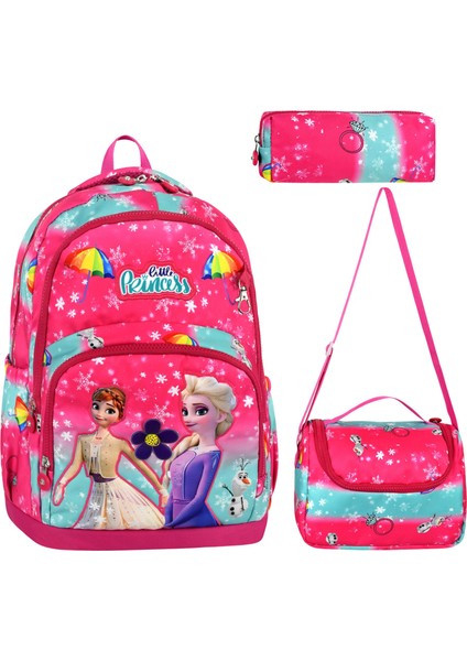 Elsa Prıncess Desenli Üçlü Erkek Çocuk Ilkokul Okul Çantası + Termal Beslenme Çantası + Kalemlik