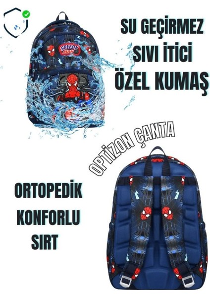 Spıderman Desenli Üçlü Erkek Çocuk Ilkokul Okul Çantası + Termal Beslenme Çantası + Kalemlik modelleri