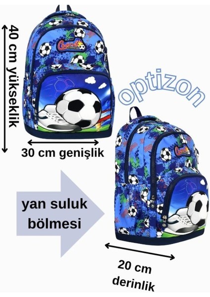 Futbol Desenli Beşli Erkek Çocuk Ilkokul Okul Çantası + Termal Beslenme Seti + Kalemlik + Suluk fiyatları
