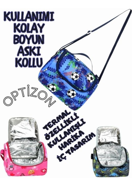 Futbol Desenli Beşli Erkek Çocuk Ilkokul Okul Çantası + Termal Beslenme Seti + Kalemlik + Suluk fırsatları