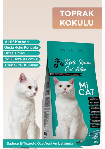 Mi Cat 10 Litre Toprak Kokulu Kedi Kumu Koku Hapseden Aktif Karbonlu Süper Topaklanan ve Tozsuz