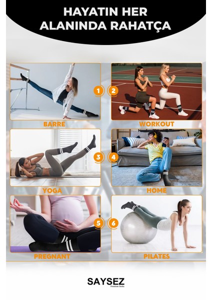 Bambu Kadın Kaydırmaz Taban Silikon Baskı Pilates Yoga Fitness Dans Aktivite Tenis Çorabı 3'lü Paket