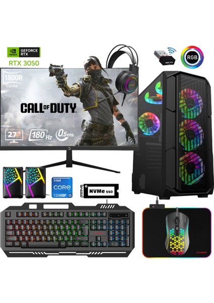 XSR575 I5 12400F 32GB Ram 512GB M.2 Nvme SSD 6gb RTX3050 27"curved 180Hz Oyun Bilgisayarı