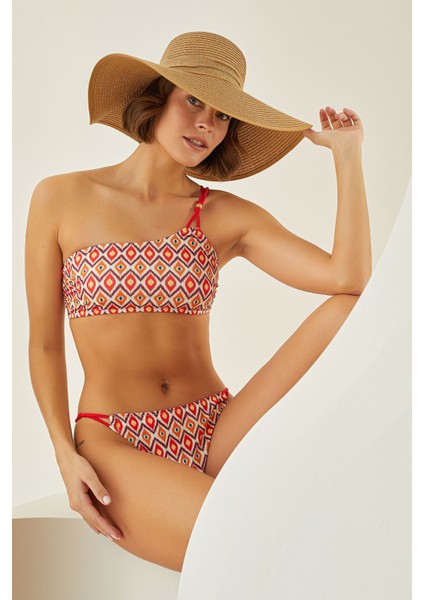 Renkli Sundress Straplez Tek Üst Bikini