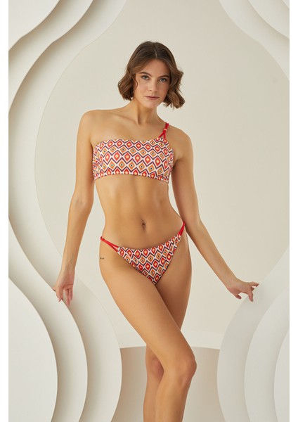 Renkli Sundress Straplez Tek Üst Bikini