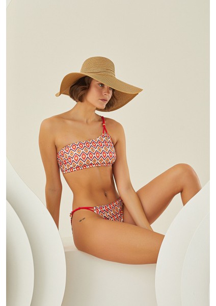 Renkli Sundress Straplez Tek Üst Bikini