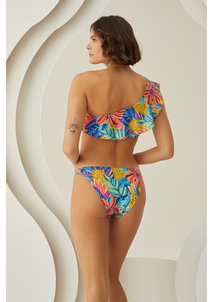 Renkli Fresh Flower Dekolteli Tek Alt Bikini