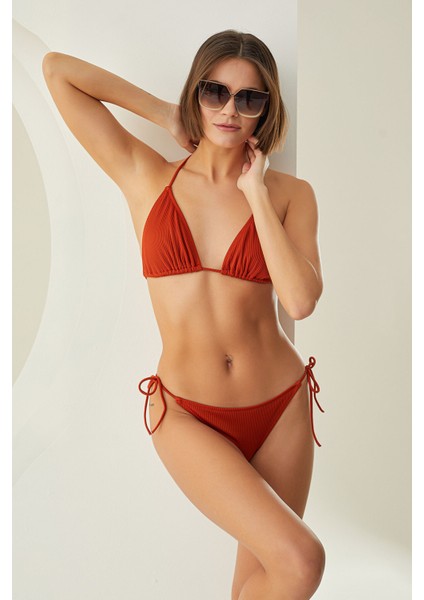 Kiremit Ribbed Üçgen Tek Üst Bikini
