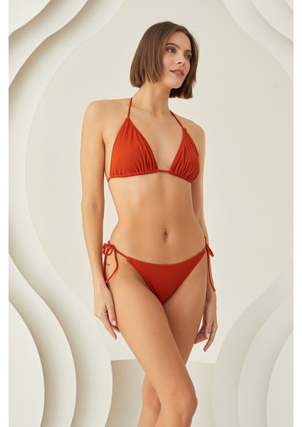 Kiremit Ribbed Üçgen Tek Üst Bikini