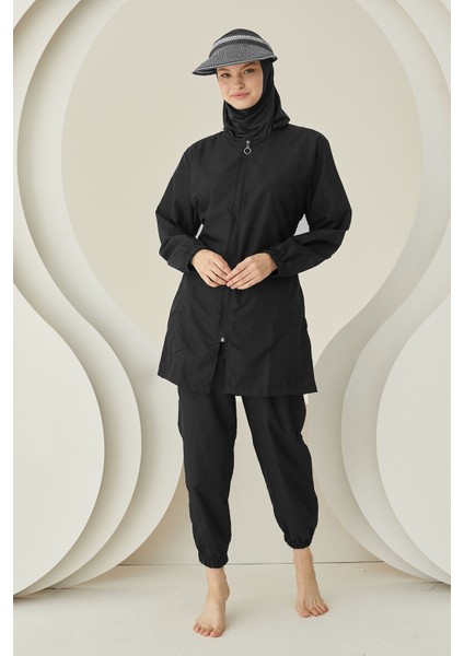 Siyah Plain Pattern Tesettür Mayo