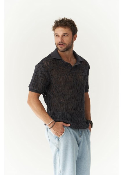 Leonard Erkek Düğme Detay Füme Triko T-Shirt fiyatları