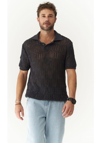 Leonard Erkek Düğme Detay Füme Triko T-Shirt modelleri