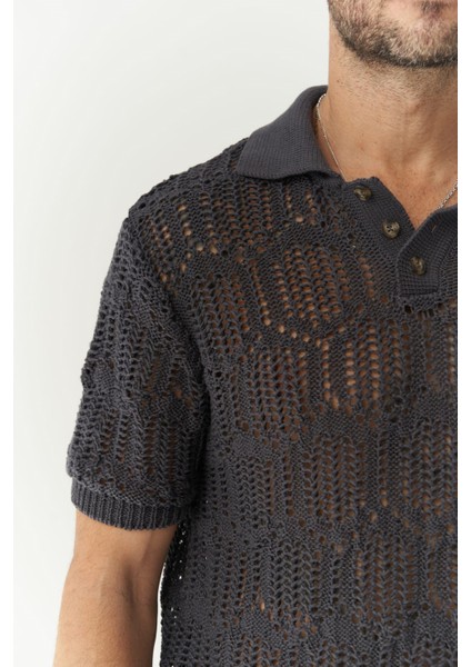 Leonard Erkek Düğme Detay Füme Triko T-Shirt indirimleri