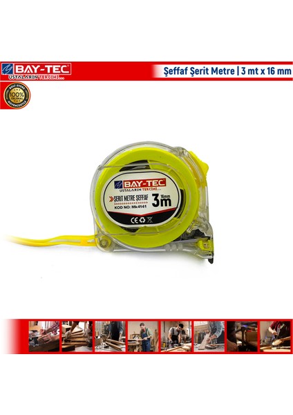 Şeffaf Şerit Metre 3 mt x 16 mm