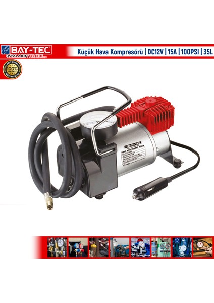 Küçük Hava Kompresörü DC12V 15A 100PSI 35L