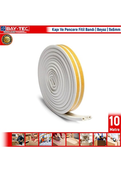 Kapı ve Pencere Fitil Bandı Beyaz 9 x 6 mm 5 Metre