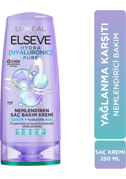 Hydra [Hyaluronic] Pure Salisilik Asit içeren Yağlanma Karşıtı Nemlendirici Saç Kremi 250ml