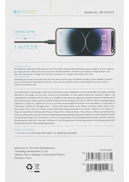 RP-CB1016 1mt Type-C To Lightning Tpe Siyah Şarj Kablosu