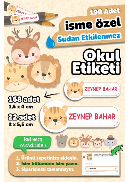 Okul Etiketi Kalem Defter Kişiye Özel Isim Yazılabilen Etiket 180 Adet