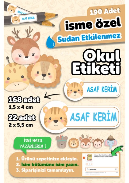 Okul Etiketi Kalem Defter Kişiye Özel Isim Yazılabilen Etiket 180 Adet