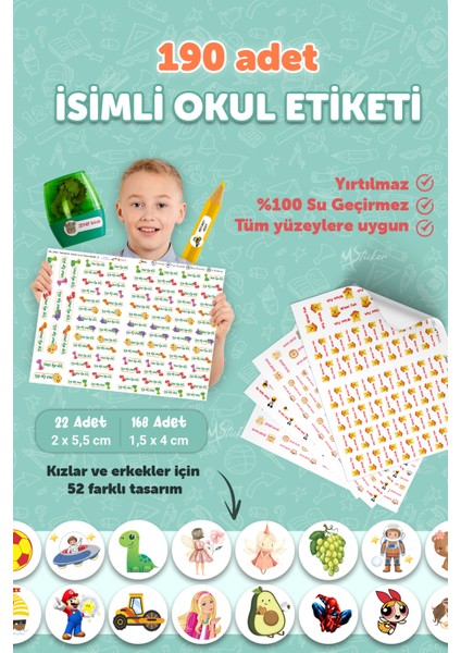 Okul Etiketi Kalem Defter Etiketi Arı ve Kaktüs Temalı Özel Isim Yazılabilen Etiket - 190 Adet