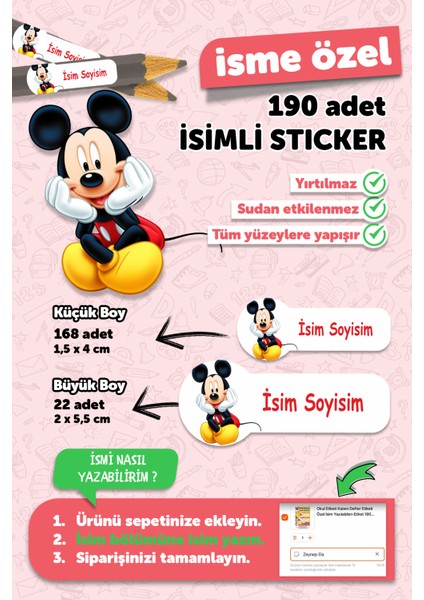 Okul Etiketi Kalem Defter Etiketi Özel Isim Yazılabilen Etiket 180 Adet