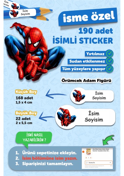 Okul Etiketi Kalem Defter Etiketi Spiderman Özel Isim Yazılabilen Etiket Winnie The Pooh 1 - 180 Adet