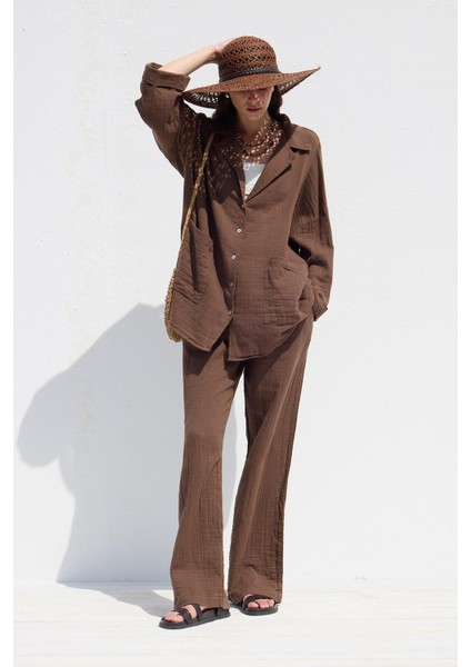 Müslin Rahat Pantolon Kahverengi fiyatları