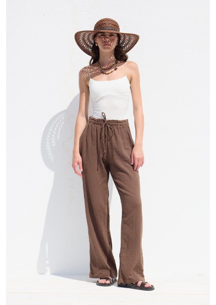 Müslin Rahat Pantolon Kahverengi modelleri