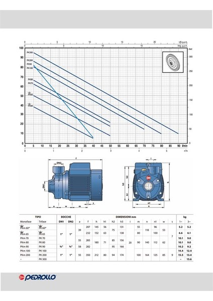 Pk 300 Preferikal Pompa Trifaze (380V) 100 Mss 5.4 M³/h fiyatları