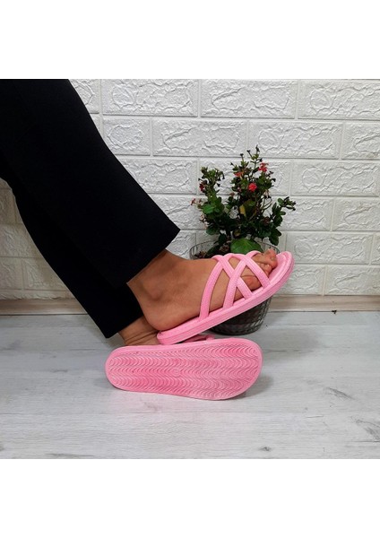 302 Pembe Ahtapot Hasırlı Kaymaz Havuz Plaj Bayan Terliği