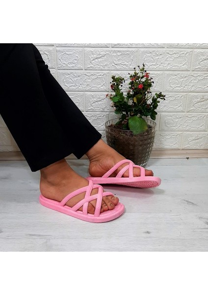 302 Pembe Ahtapot Hasırlı Kaymaz Havuz Plaj Bayan Terliği modelleri
