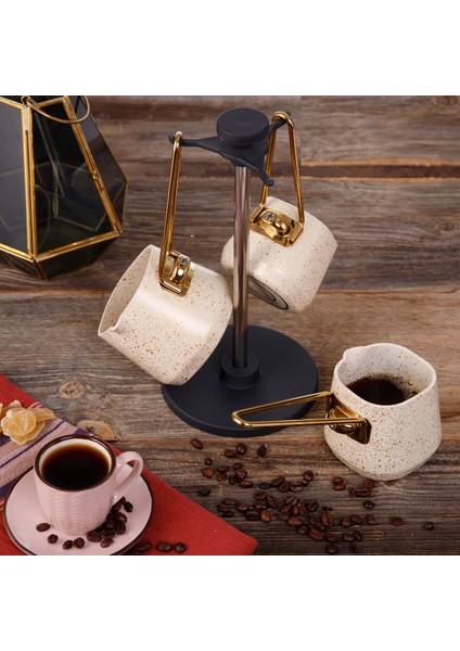 4 Parça Cream Kare Cezve Seti (200,400,600 ml Cezve + Stant) fiyatları
