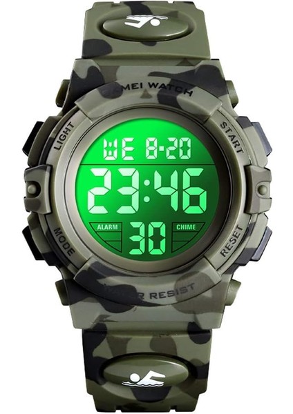 Erkek Büyük Yüz Dijital Doğa Sporları Su Geçirmez Izle LED Işıklı Alarm Kronometre Basit Ordu (Yurt Dışından)