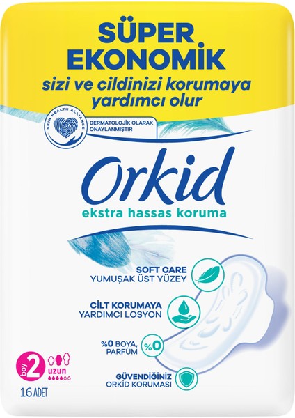 Extra Hassas Koruma Uzun (Boy 2) Kanatlı Hijyenik Ped 16 Adet x 2 Adet