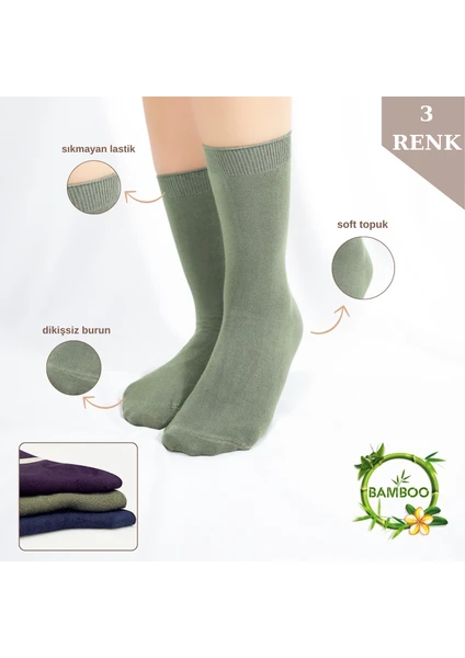 Kral Socks Kadın Çorabı Ter Emici Dikişsiz Extra Soft Model Soket Uzun Bambu Çorap (3 Çift) Karma Renk